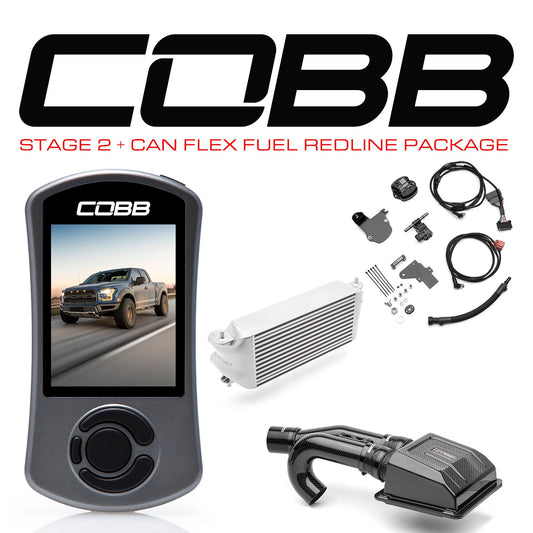 COBB Tuning 0050S20SL-TCM-RED-FF Stage 2 + CAN Flex Fuel Redline Carbon Fiber Power Package Silver (Factory Location Intercooler) with TCM for 17-20 Ford F-150 Raptor Ecoboost